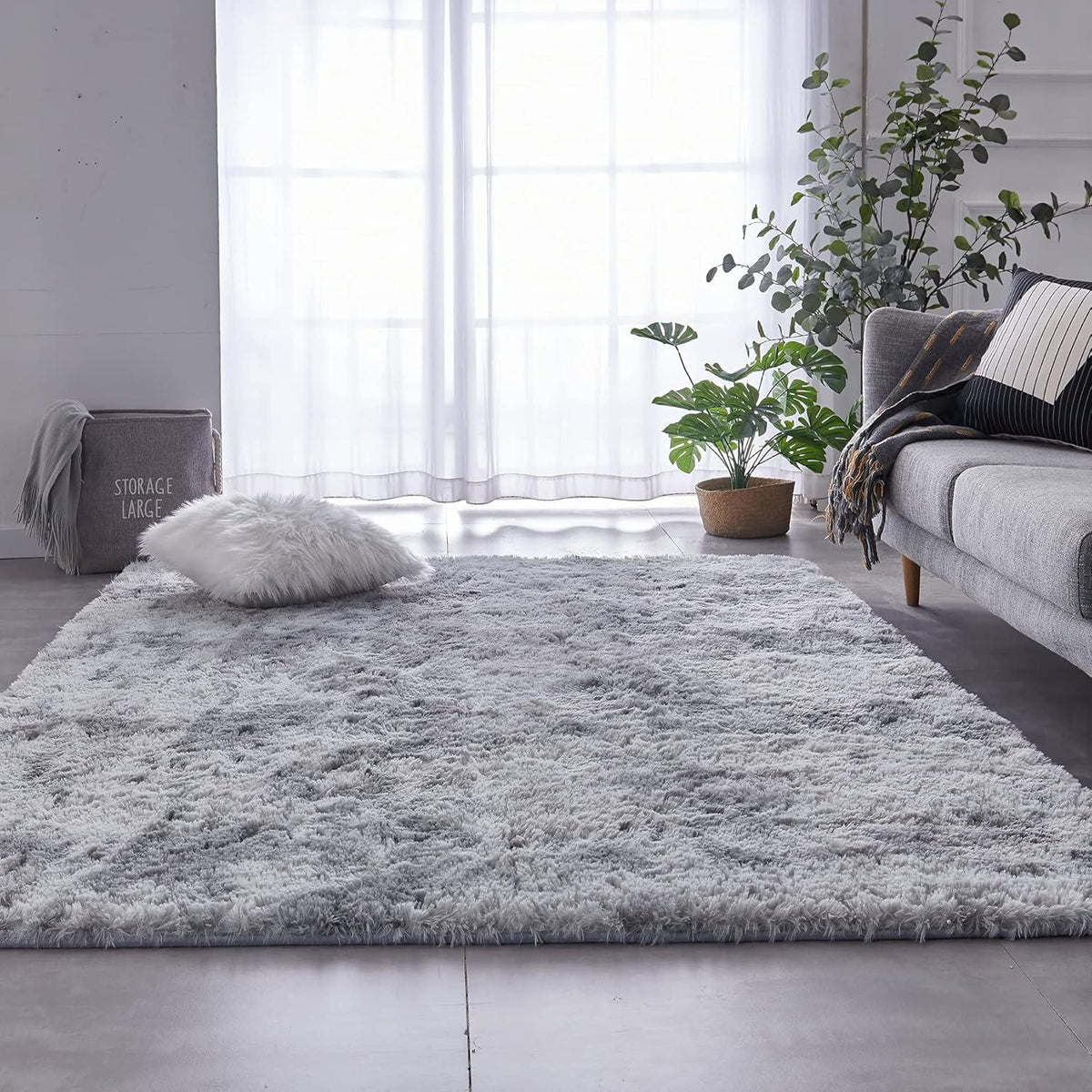 Hochflor Shaggy Teppich Flauschig Weich 200x300 cm Hellgrau
