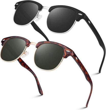 LINVO Polarisierte Retro Sonnenbrille UV400 Halbrahmen 2er Set Schwarz