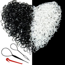 Mini Haargummis Set 1000 Stück Schwarz Transparent inkl. Cutter