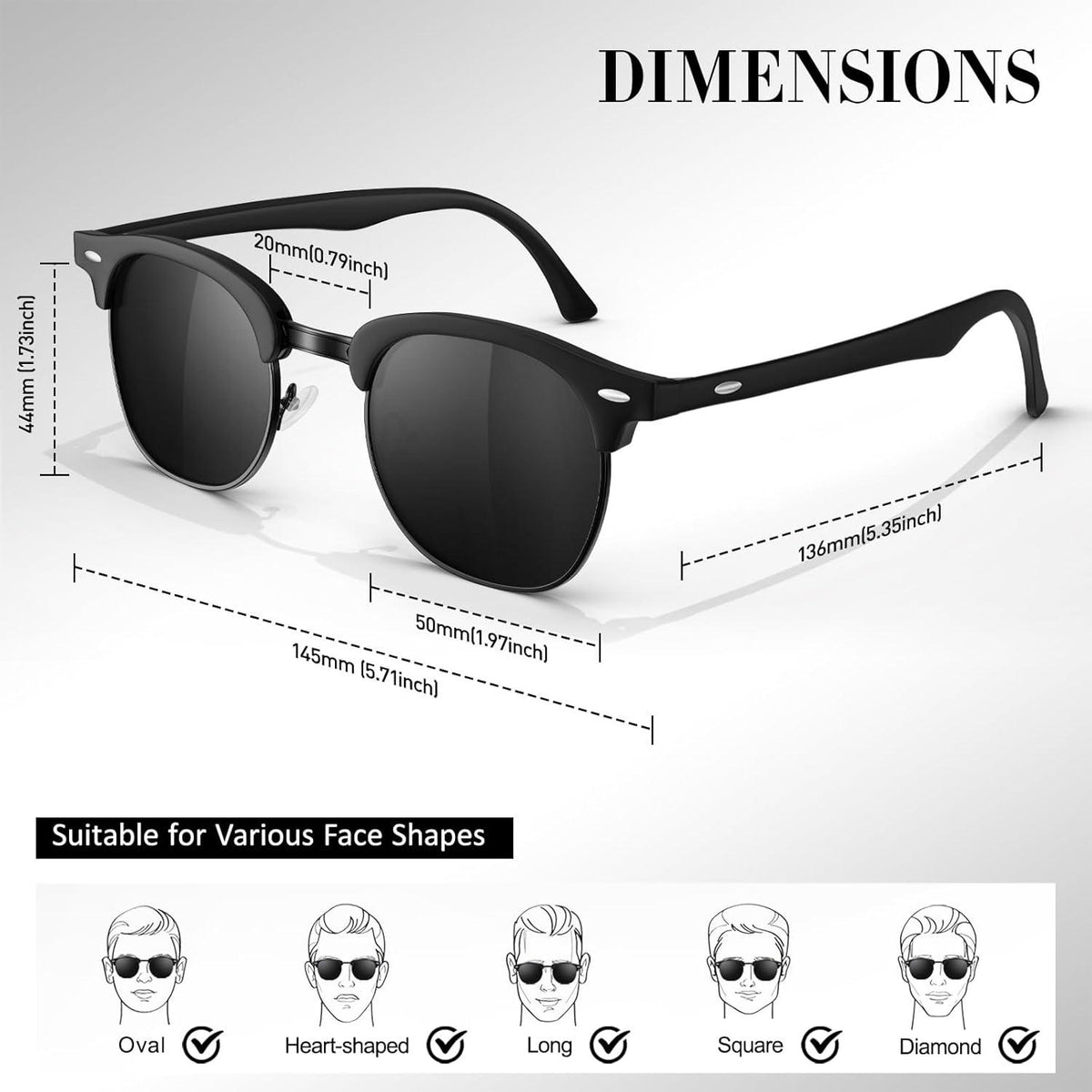 LINVO Polarisierte Sonnenbrille Halbrahmen Retro Klassisch UV400 Herren Damen