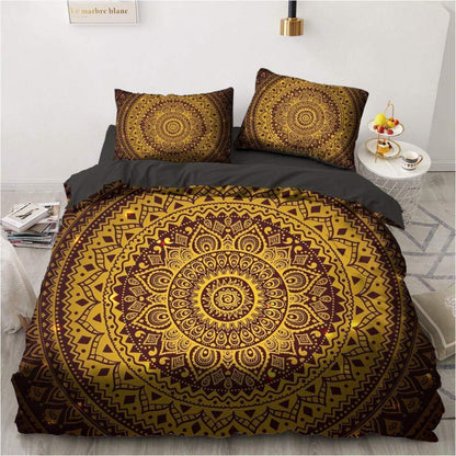 Boho Bettwäsche 135x200 - 4-teilig Schwarz Gold Mandala Mikrofaser