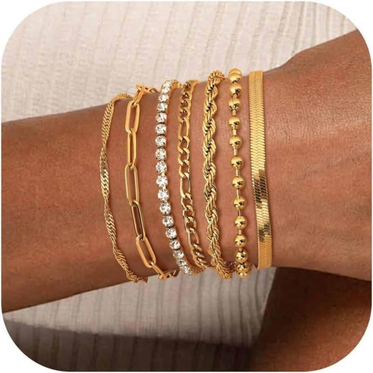 7er Set Damen Armbänder | Vergoldet & Verstellbar | Modeschmuck