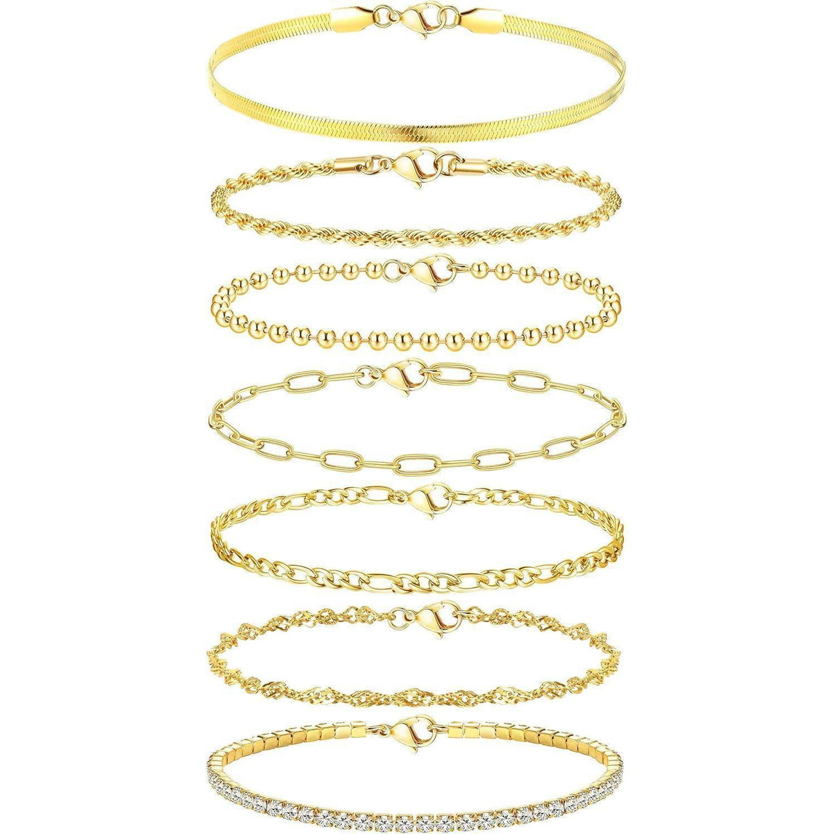 7er Set Damen Armbänder | Vergoldet & Verstellbar | Modeschmuck