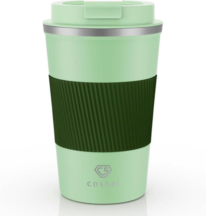 CS COSDDI Thermobecher Edelstahl 380ml Vakuum Reisebecher Olive Green