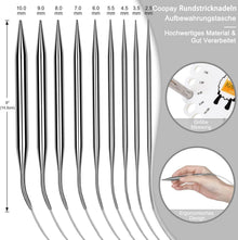 Edelstahl Rundstricknadel Set 80cm, 9 Stück mit Tasche