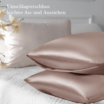 Satin Kissenbezug Set 40 x 80 Braun Haargummis