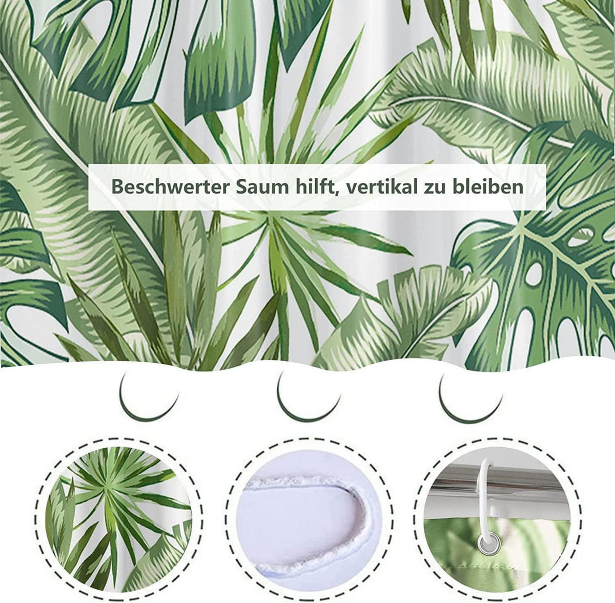 Duschvorhang grün 120x180 Bananenblatt Anti-Schimmel Wasserabweisend