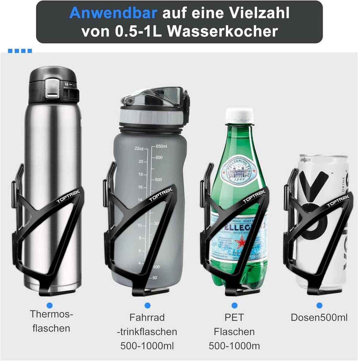 Fahrrad Flaschenhalter Toptrek Farbverlaufen Getränkehalter Leicht PC 6.5-8cm