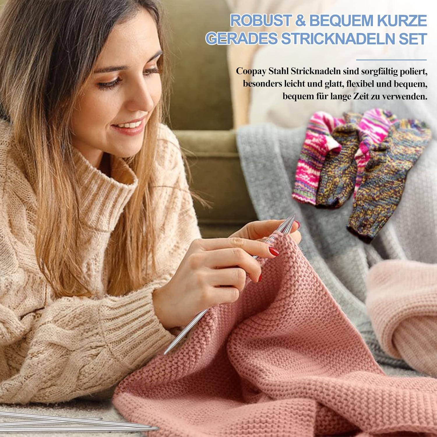 35-teiliges Stricknadeln Set Edelstahl Doppelspitzen Strickzubehör 20cm