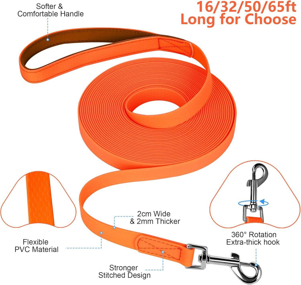 Trainingsleine für Hunde, wasserdicht, PVC, Gepolsterter Griff 5m