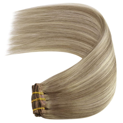 Echthaar Clip-in Extensions Ombre Braun Blond 45cm