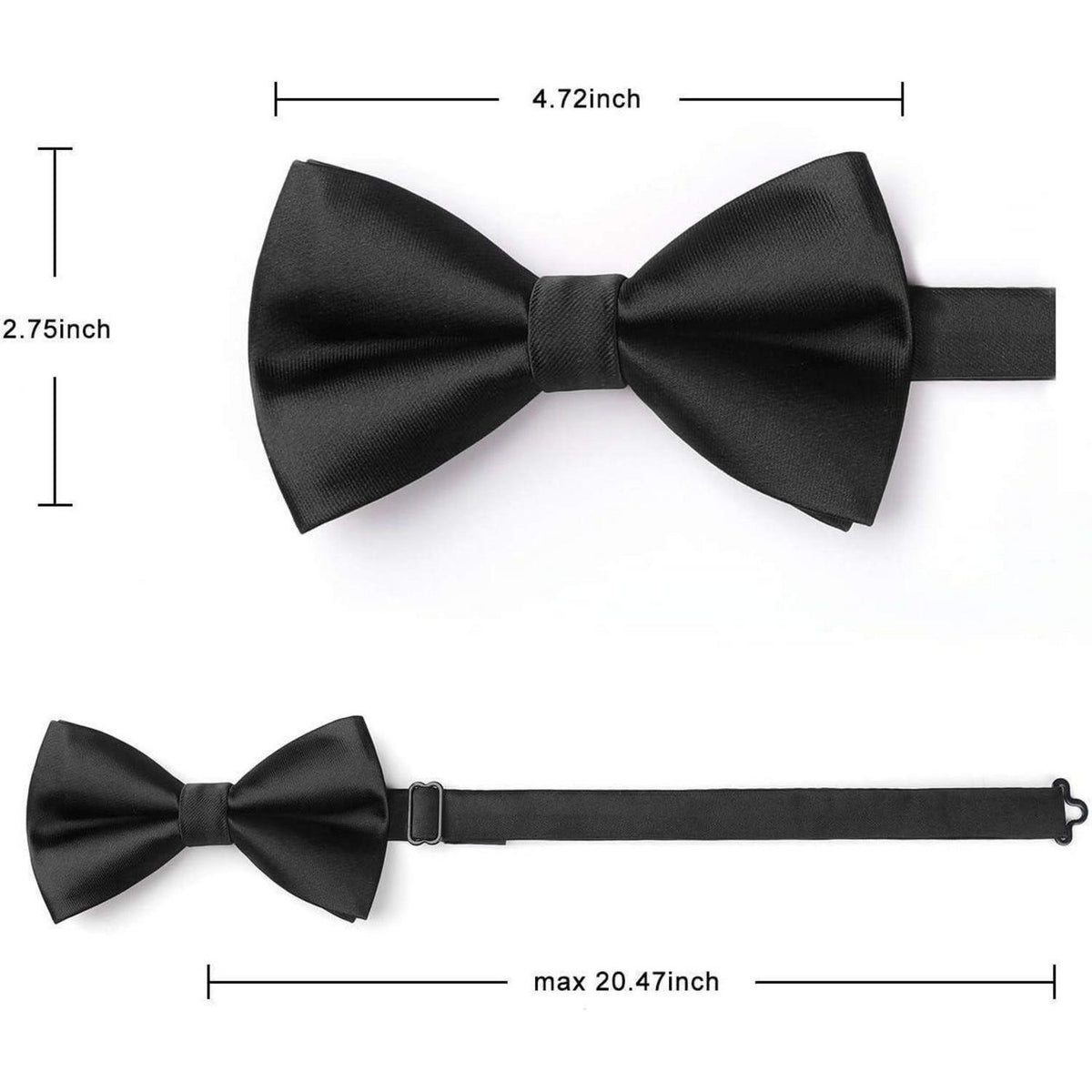 Fliegen Set Herren mit Einstecktuch, vorgebunden, verstellbar, schwarz
