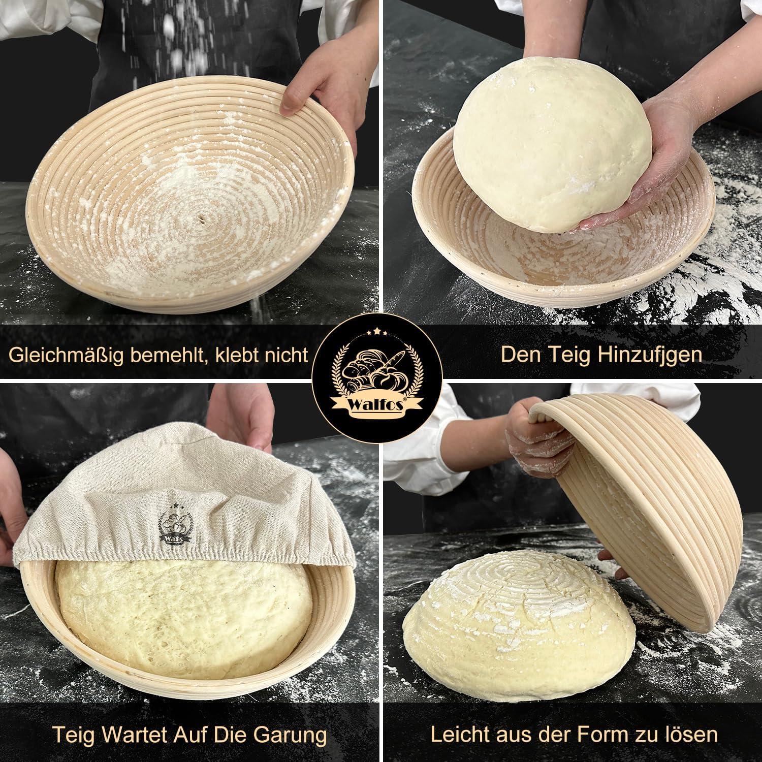 Gärkorb Set - Rundes Brotbacken-Set aus natürlichem Rattan, inkl. Zubehör - 23cm