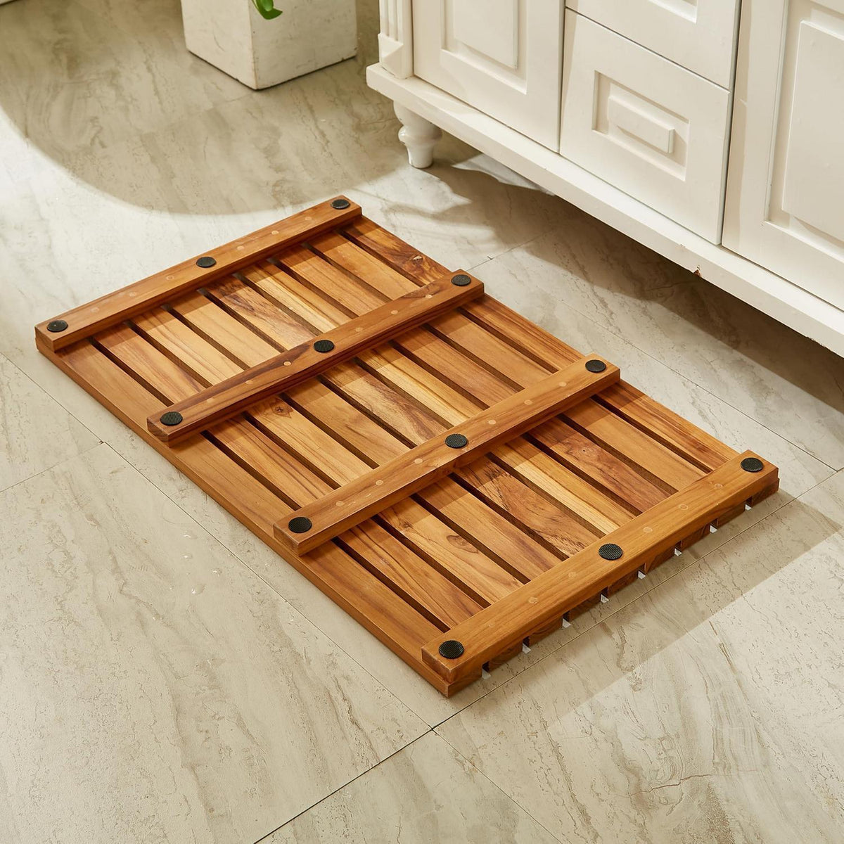 Teakholz Duschmatte rutschfest 80x50cm – Badematte für Badezimmer & Sauna