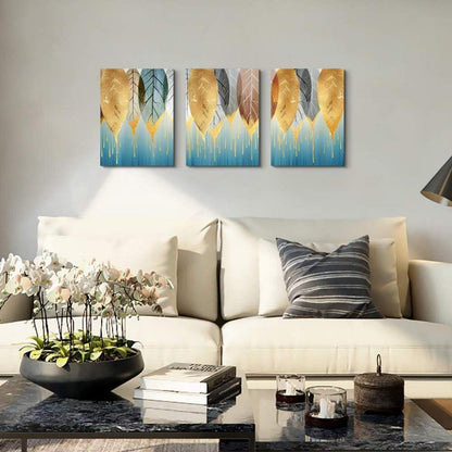 Moderne Blätter Leinwandbild 40x30cm Gold Natur Blau