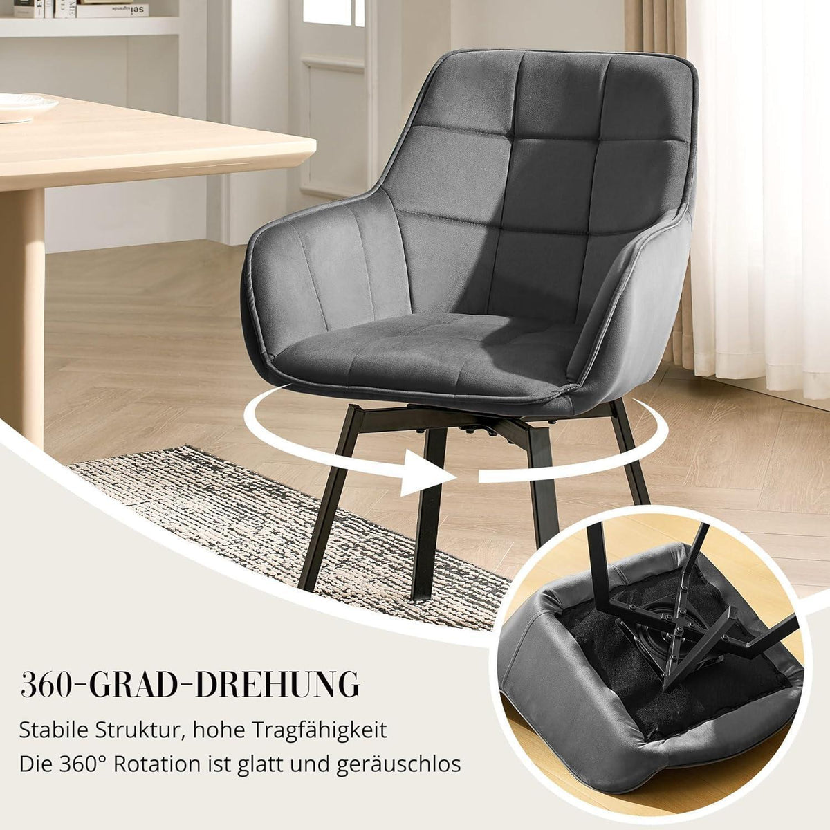 Drehbarer Esszimmerstuhl Set Dunkelgrau Samt 4er Set