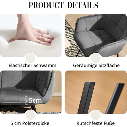 Drehbarer Esszimmerstuhl Set Dunkelgrau Samt 4er Set