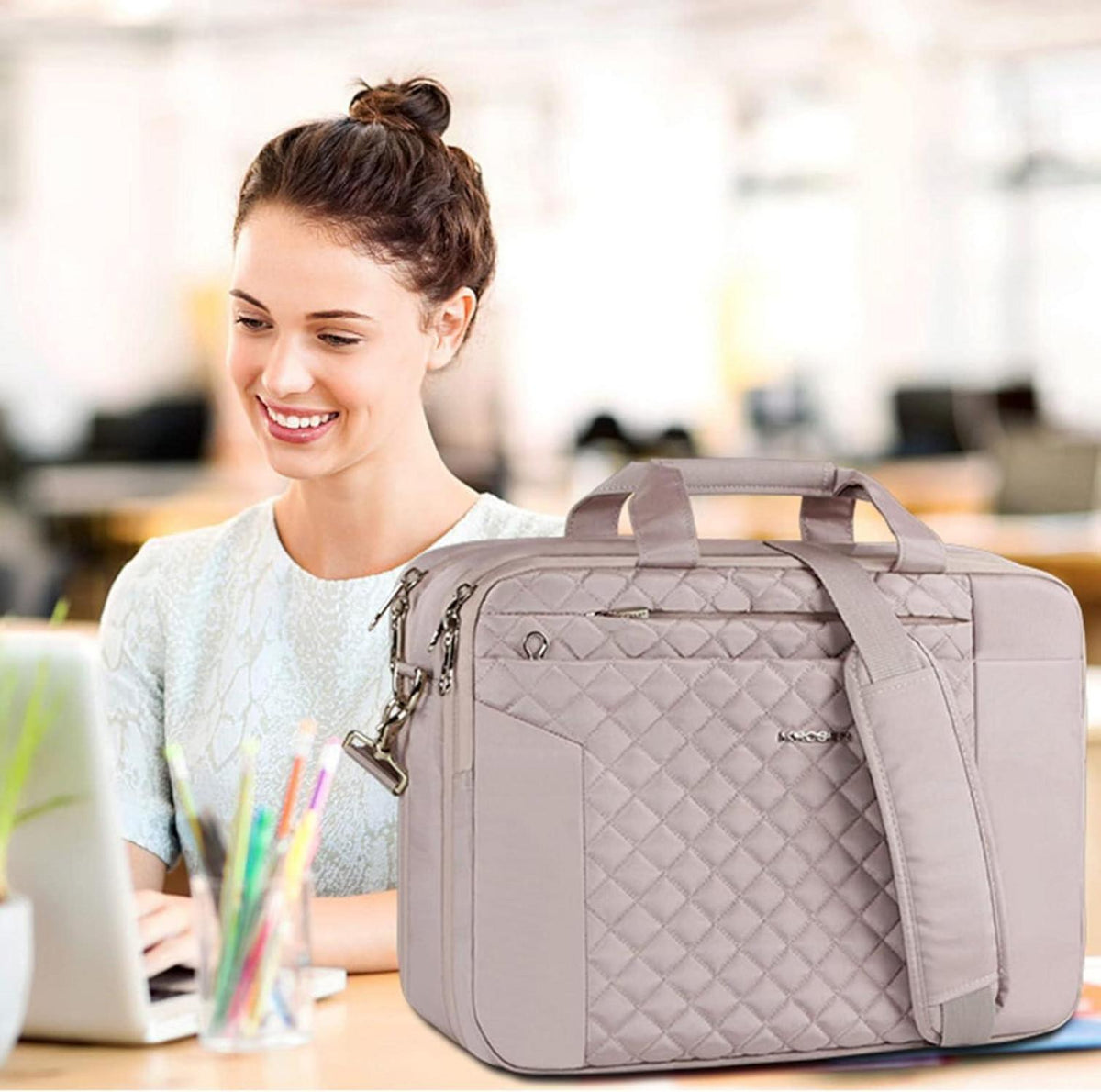 Laptoptasche Damen 17 Zoll Aktentasche Tablet Wasserabweisend Rosa