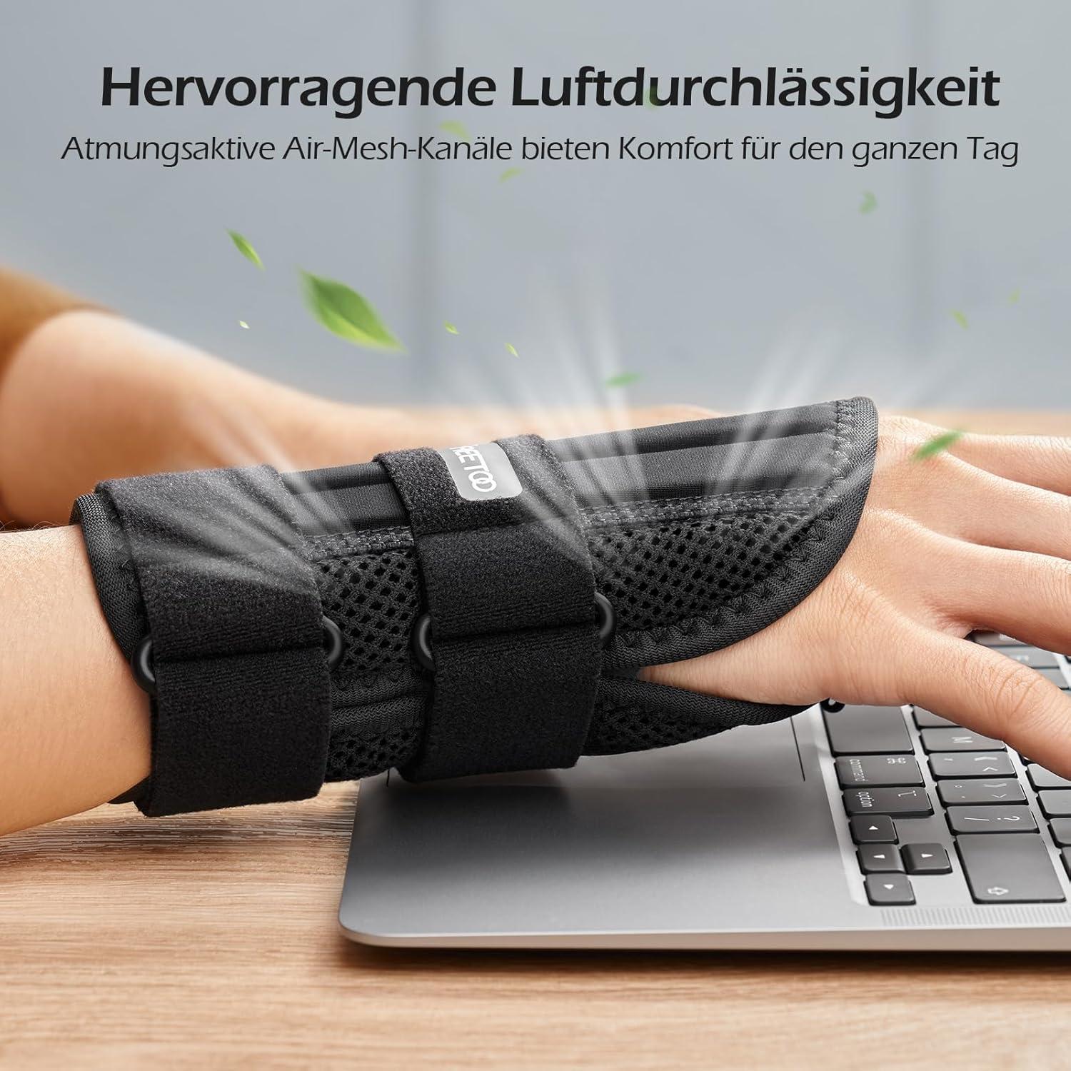 Handgelenk Bandage mit 3 Schienen für Männer Frauen - S/M Grau