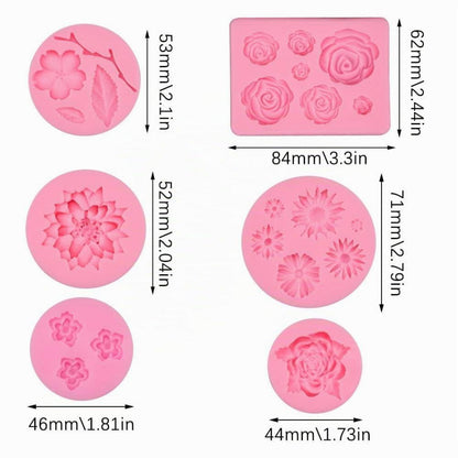 6x 3D Silikon Fondant Formen Blumen für Kuchen & Dekoration