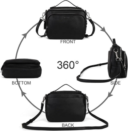 Umhängetasche Damen Schwarz Leder Crossbody Reißverschluss