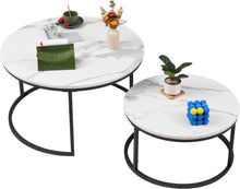 Runder Couchtisch Set Marmoroptik Schwarz Metallgestell