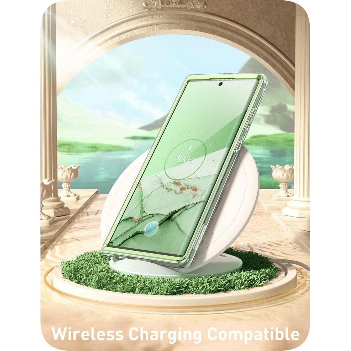 Schutzhülle Samsung S22 Ultra mit Displayschutz & Pailletten (Grüner Schmetterling)