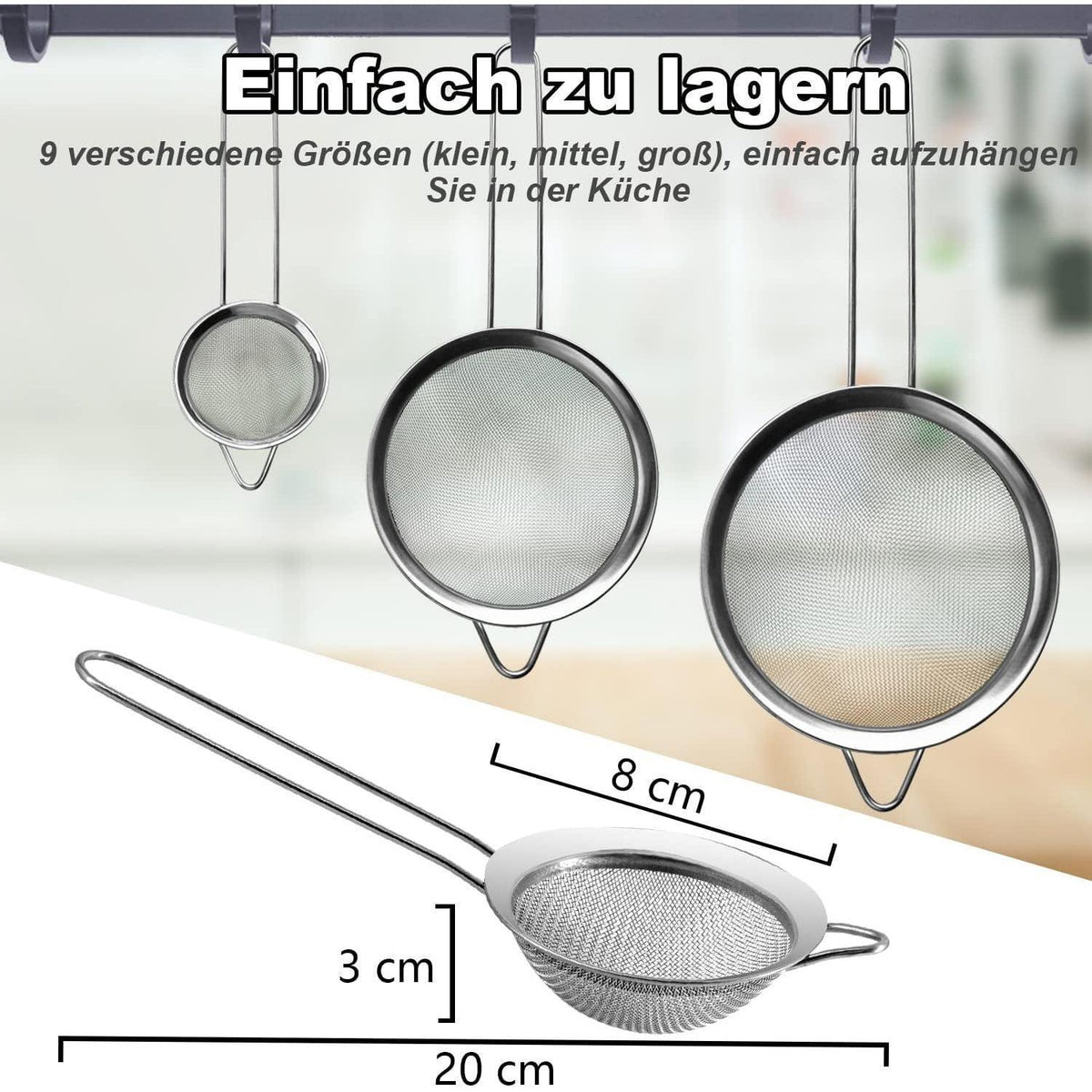Edelstahl Sieb Feinmaschig 8cm - Für Küche & Backen
