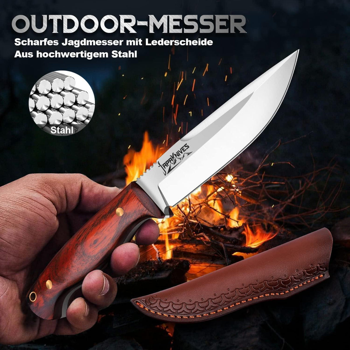 Japaknives Survival Outdoor Messer D2 Stahl feststehend Gürtelmesser
