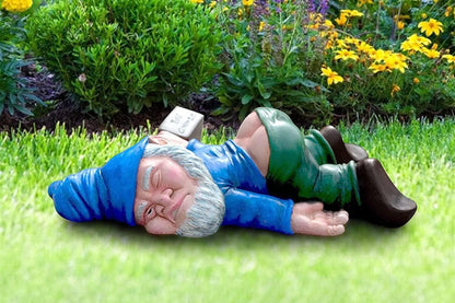 Kreative Betrunkener Gartenzwerg Harz Gartenstatue Draußen Blau