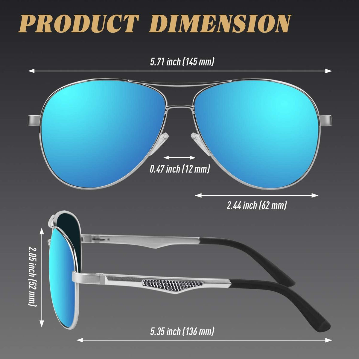 Herren Sonnenbrille Polarisierte Piloten Metall Rahmen Silber Blau