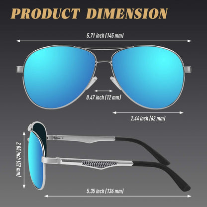 Herren Sonnenbrille Polarisierte Piloten Metall Rahmen Silber Blau