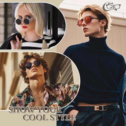 CGID Polarisierte Sonnenbrille Herren Retro Steampunk Rund