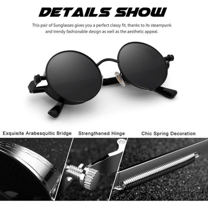 CGID Sonnenbrille Herren Rund Polarisiert Retro Steampunk
