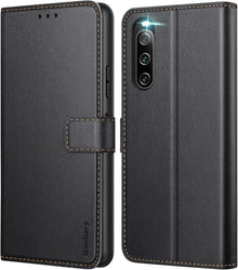Handyhülle Sony Xperia 10 IV Leder Klapphülle Schwarz Standfunktion