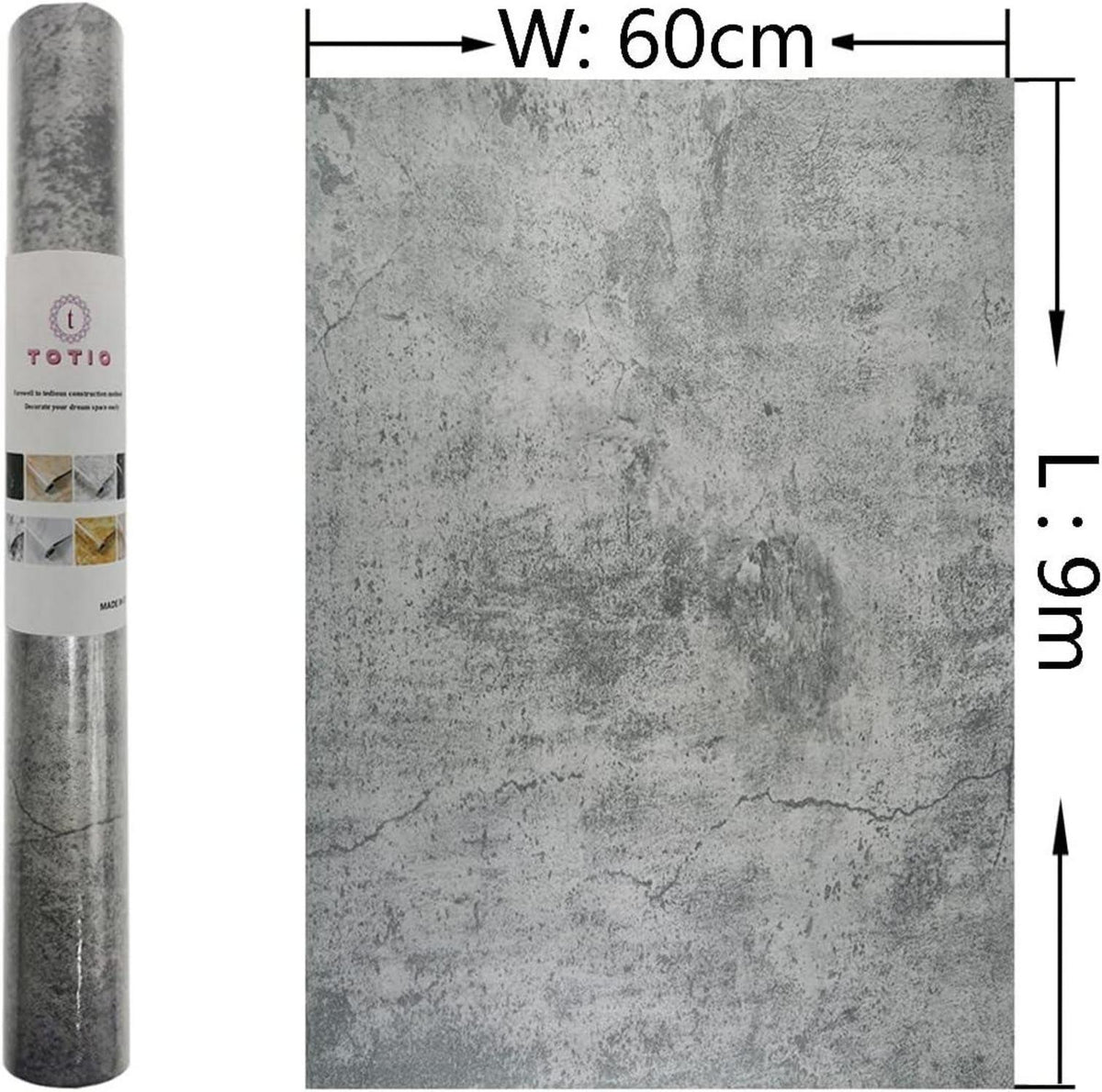 Dunkelgraue 3D Betonzement Tapete 60CMx9M Selbstklebende Möbelfolie