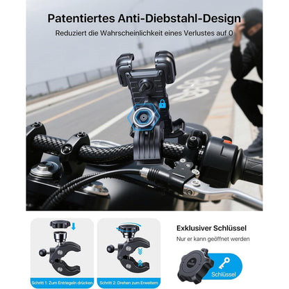 Motorrad Handyhalterung mit Diebstahlschutz und Schnellspanner