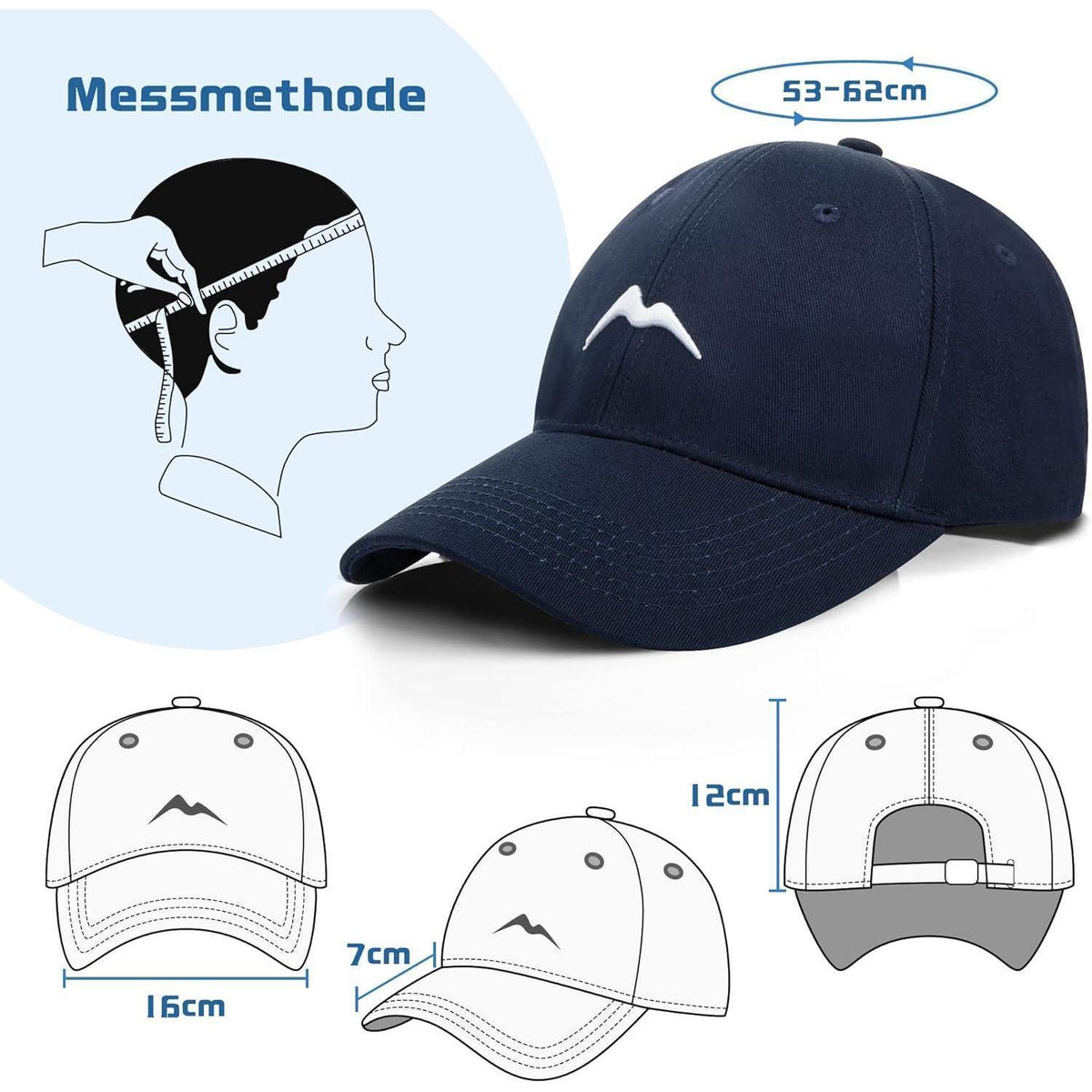 Baumwoll Baseball Cap Damen Herren Atmungsaktiv Dunkelblau