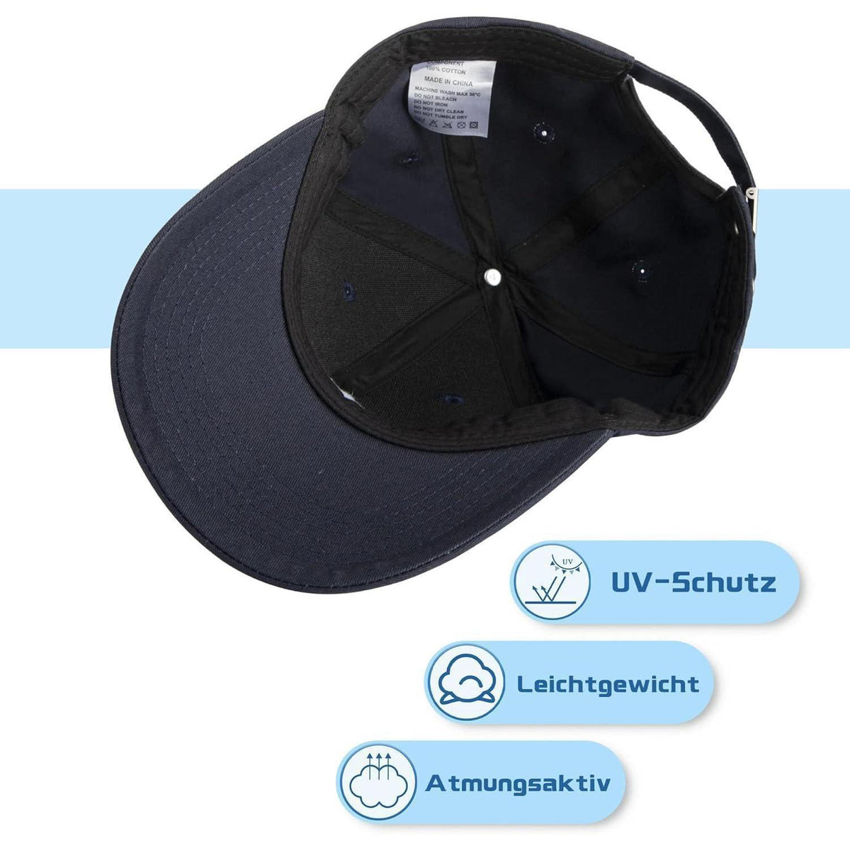 Baumwoll Baseball Cap Herren Damen Atmungsaktiv Blau