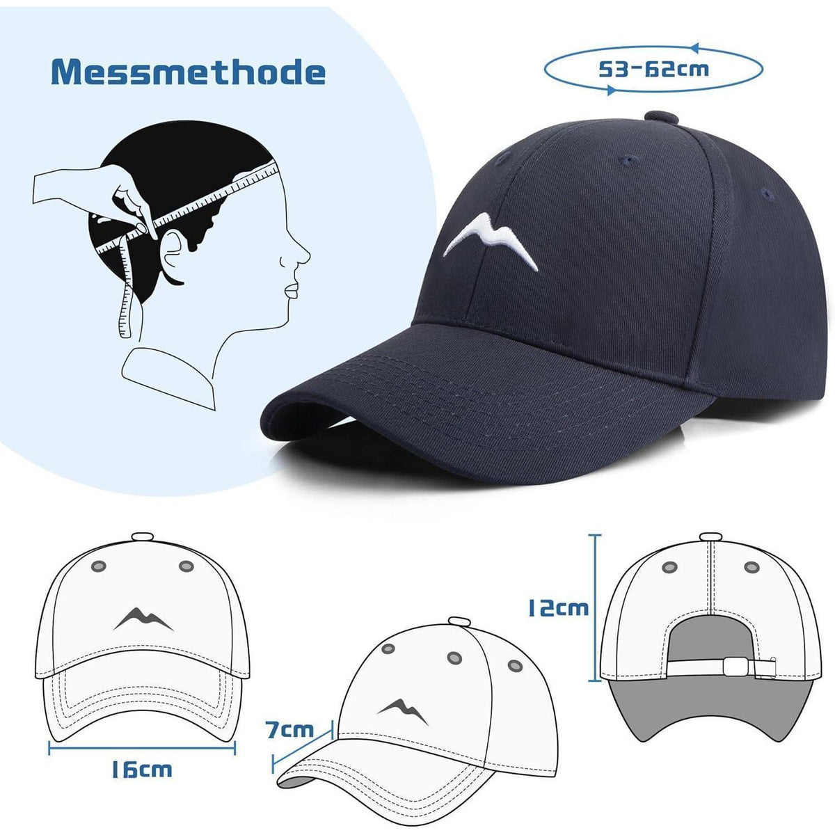 Baumwoll Baseball Cap Herren Damen Atmungsaktiv Blau