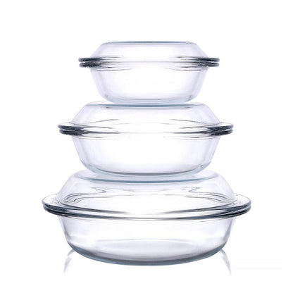 6tlg. Glas Auflaufform Set mit Deckel - 0,5L, 1L, 1,8L