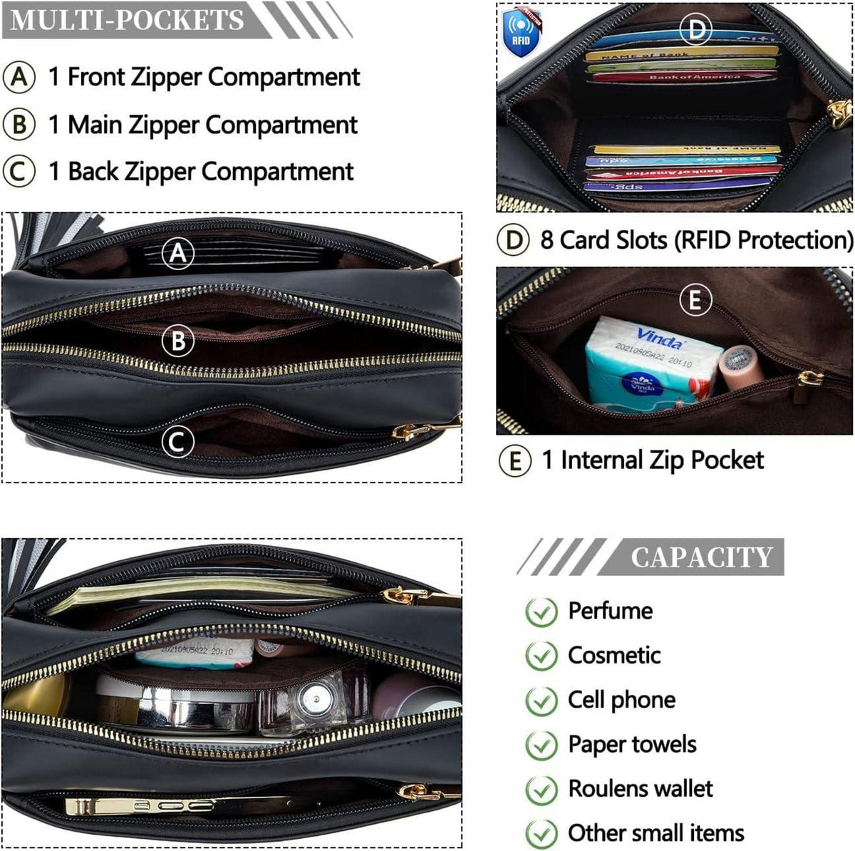 Damen Handy Umhängetasche veganem Leder Crossbody Schultertasche