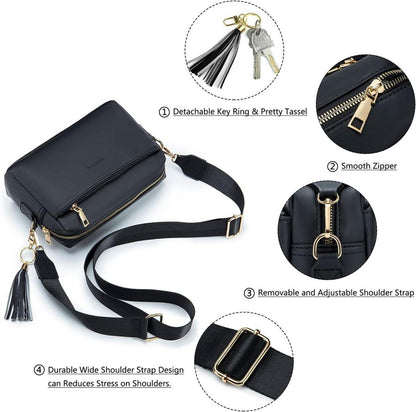 Roulens Damen Umhängetasche Vegan Leder Crossbody Schultertasche