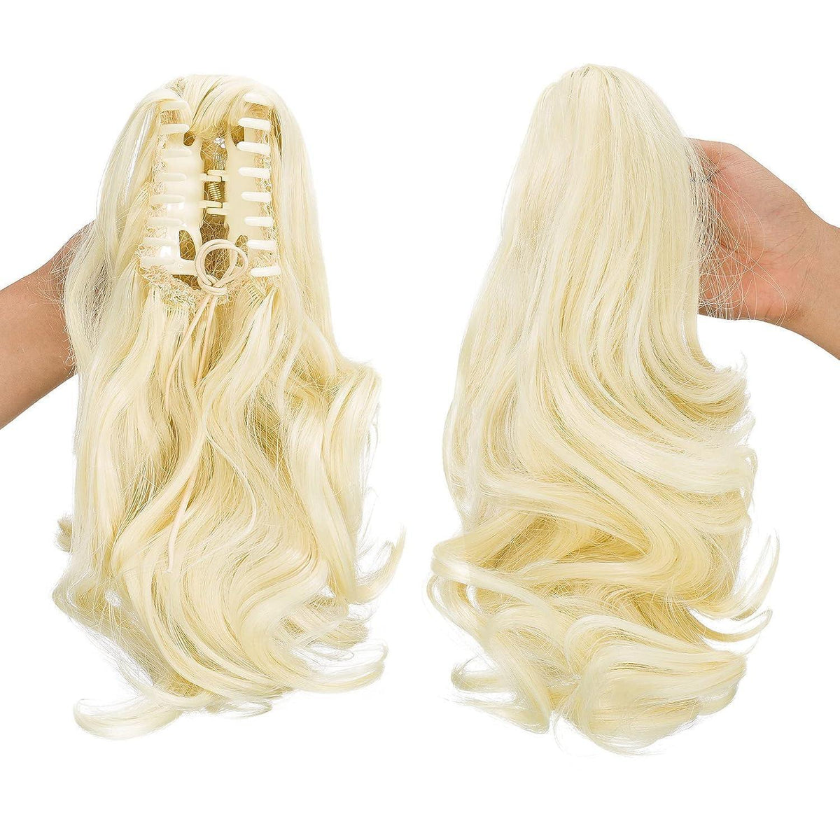 Welliges Clip-in Zopf, Bleichblond, 30cm Haarverlängerung