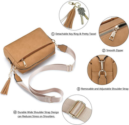 Damen Umhängetasche Veganem Leder Crossbody Schultertasche A-aprikose