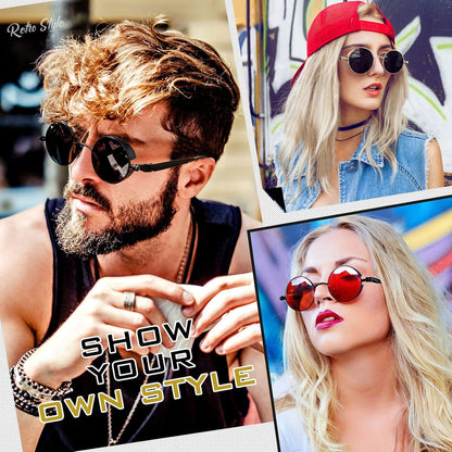 Polarisierte Steampunk Sonnenbrille UV400 Retro Rund Herren