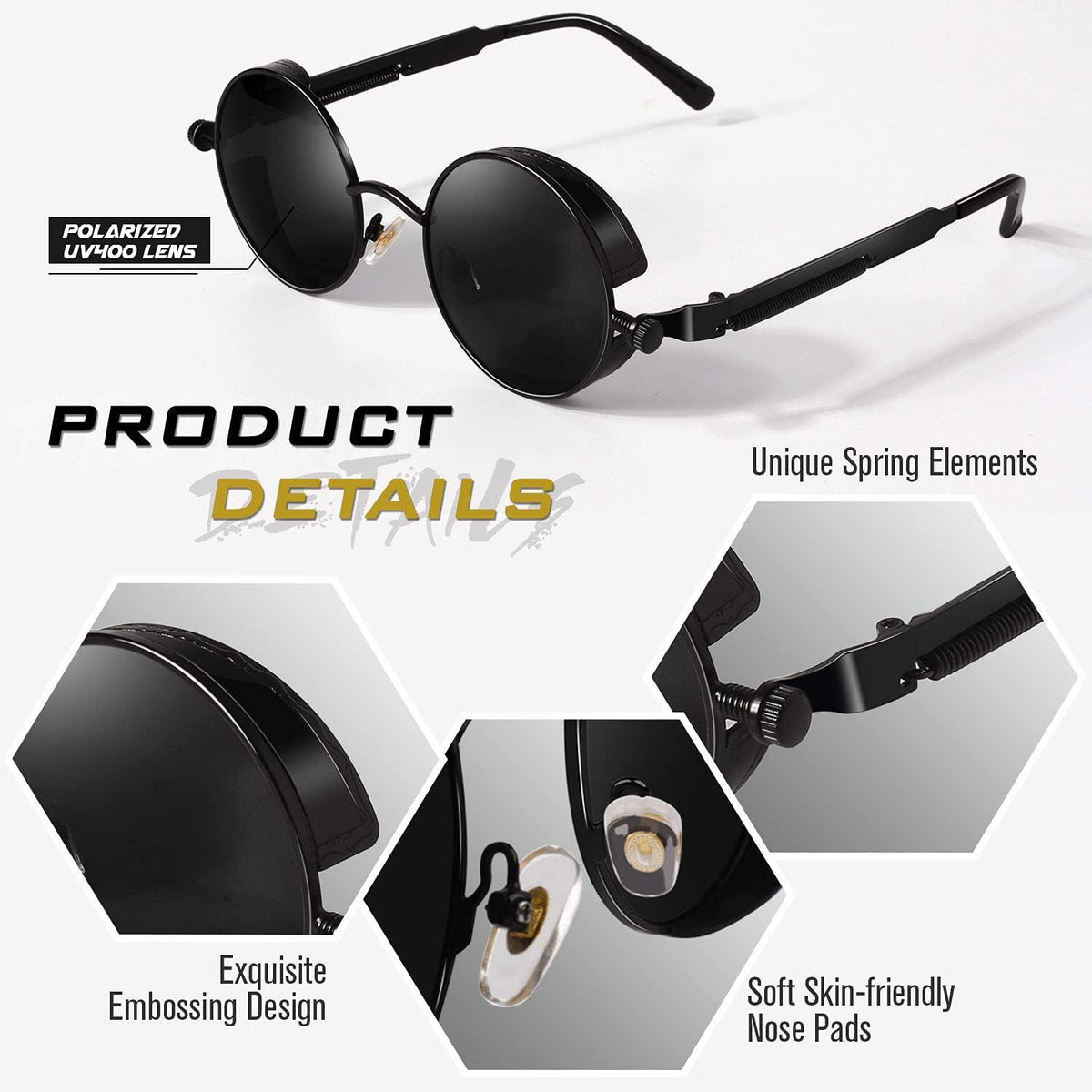 Polarisierte Runde Steampunk Sonnenbrille UV400 für Herren Damen