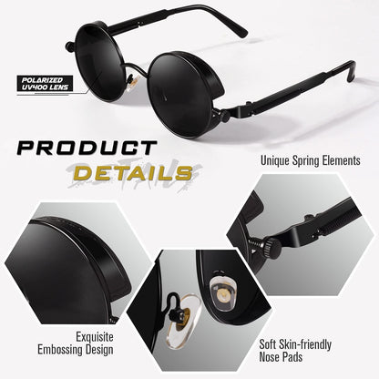 Polarisierte Runde Steampunk Sonnenbrille UV400 für Herren Damen