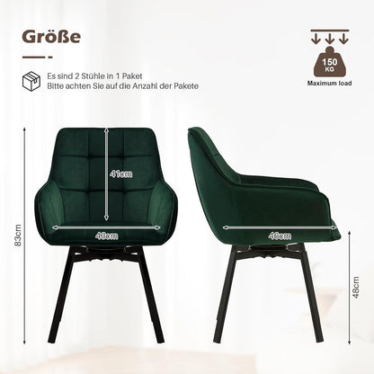 Drehbarer Samt Esszimmerstuhl mit Armlehnen – Grün, 6er Set