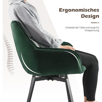 Drehbarer Samt Esszimmerstuhl mit Armlehnen – Grün, 6er Set